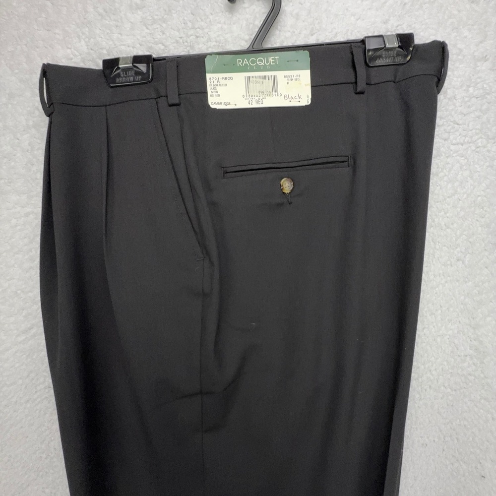 Racquet Club Dress Pants Mens 42 Reg Black Pleated Wool Blend NWT READ